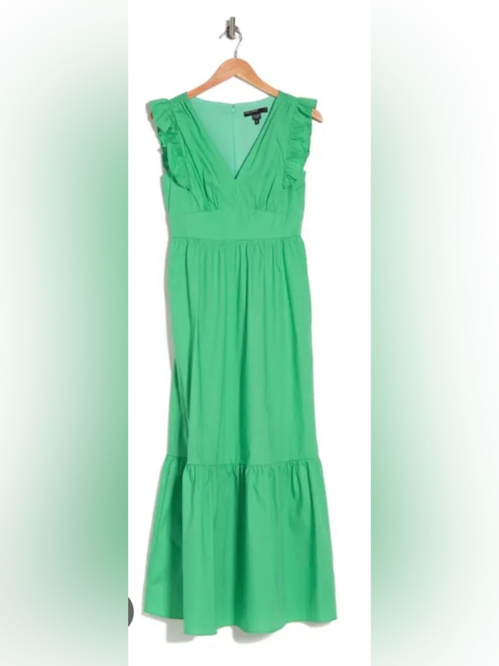 Maggy London Green Sleeveless V-Neck Maxi Dress with Ruffle Shoulders 14 NWT